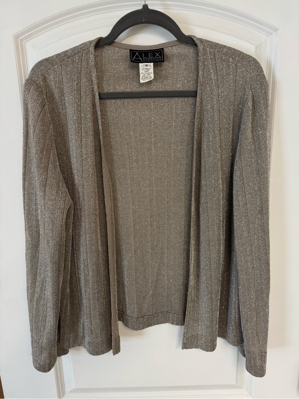 Alex Evenings Shimmery Taupe Open-Front Cardigan